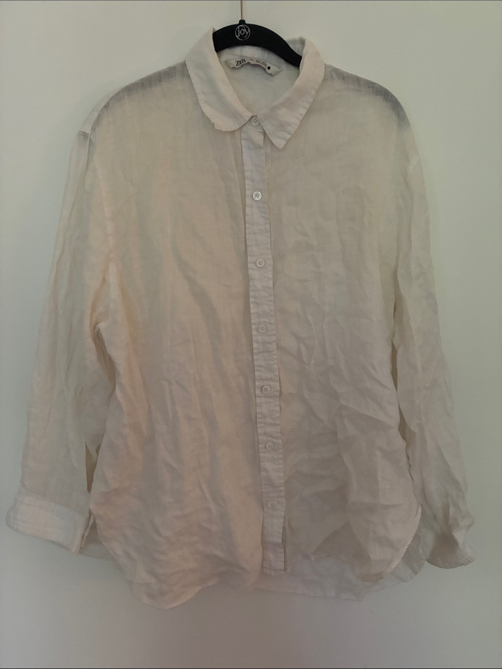 Zara White Casual Button-Down Linen Shirt